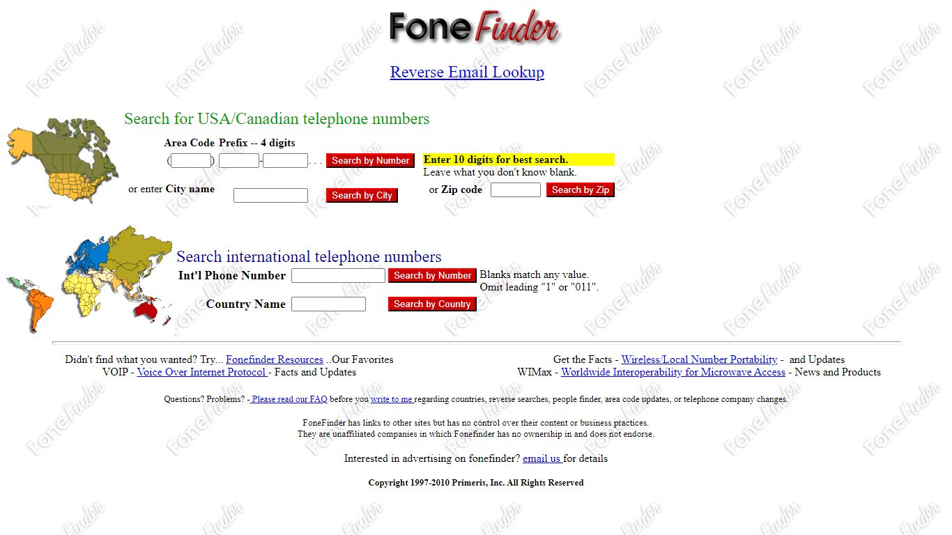 Fone Finder query form